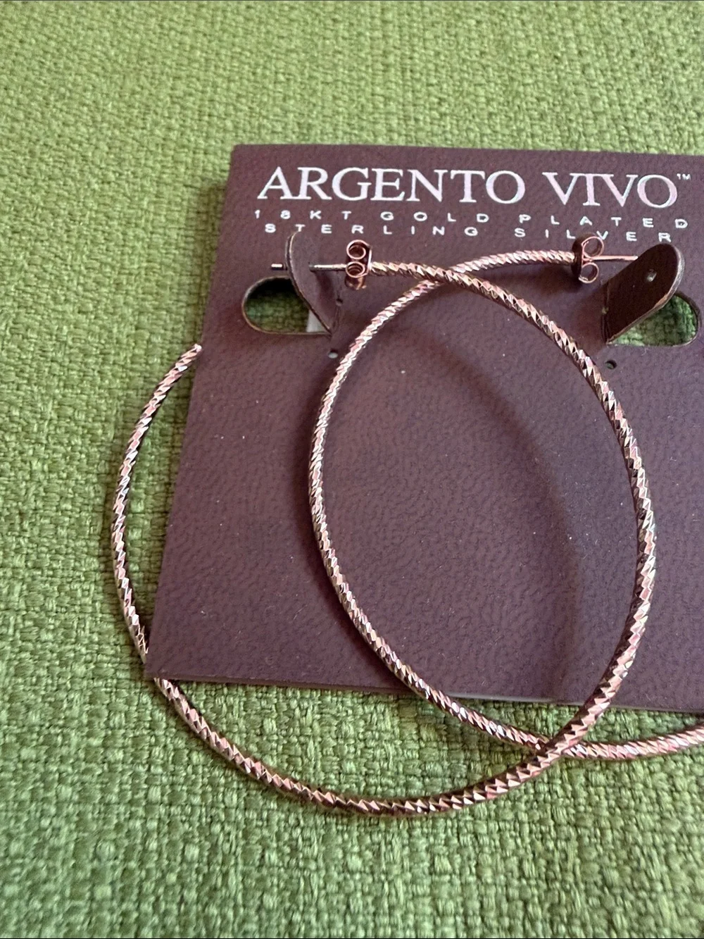 NWT Argento Vivo 18K Rose Gold Plated SS Diamond Cut Hoop Earrings